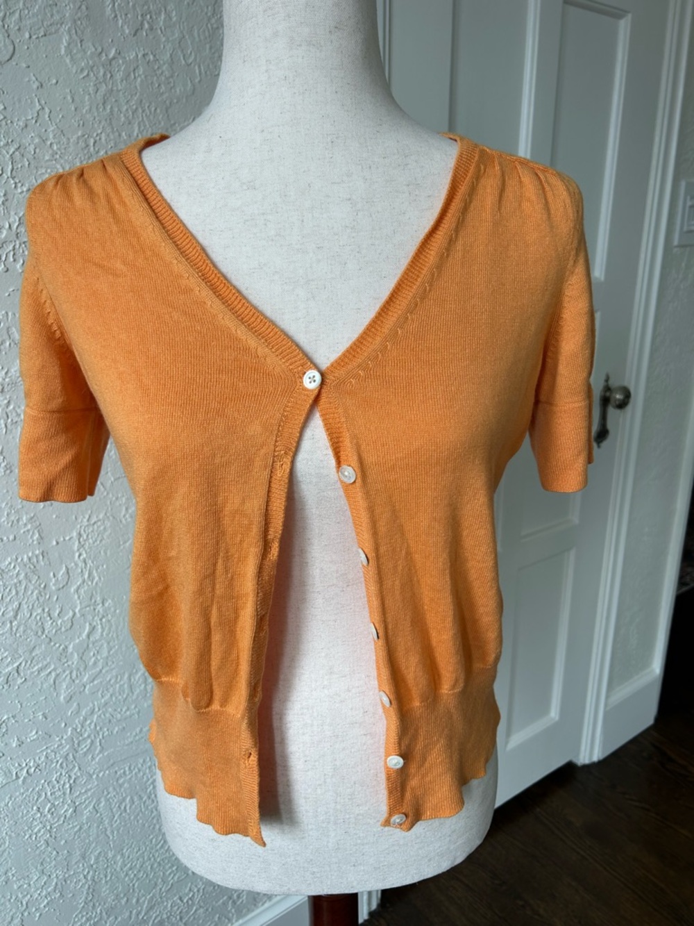 Banana Republic Silk-Cashmere Short Sleeve Cardigan in Tangerine Orange
